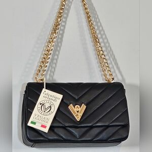 Valentino Orlandi Black Quilted Vegan Leather Shoulder Bag NWT Retail $279